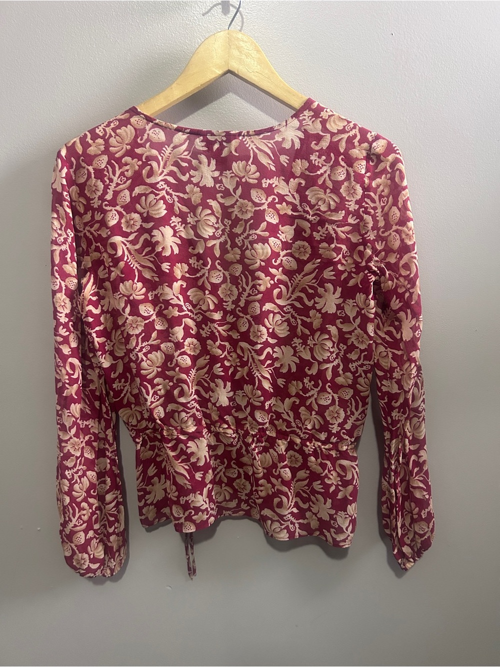 LOFT Burgundy and Cream Floral Wrap Top - Picture 4 of 4